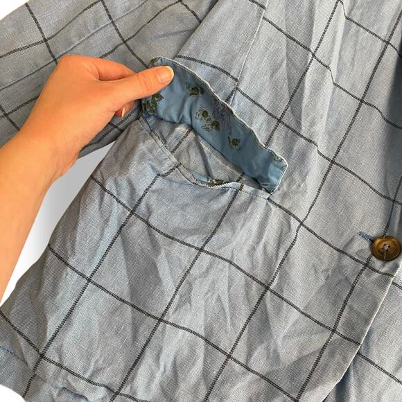 Sundance Linen Iris Blue Plaid Windowpane Blazer Womens Size PS Preppy - Picture 5 of 8